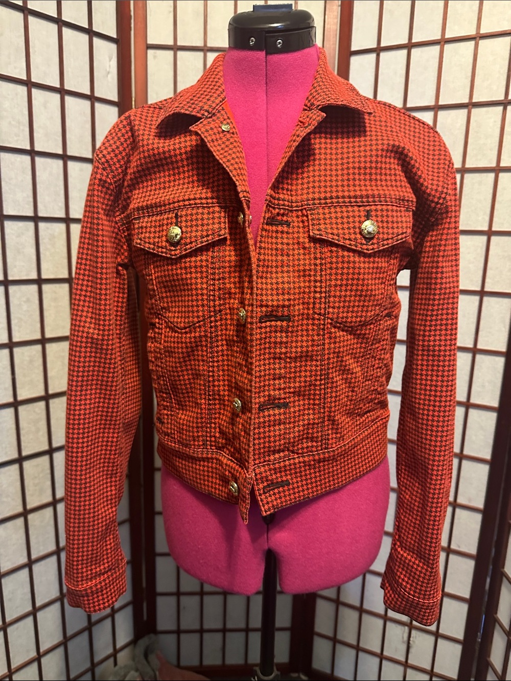 Juicy Couture Orange and Black Houndstooth Button Jacket